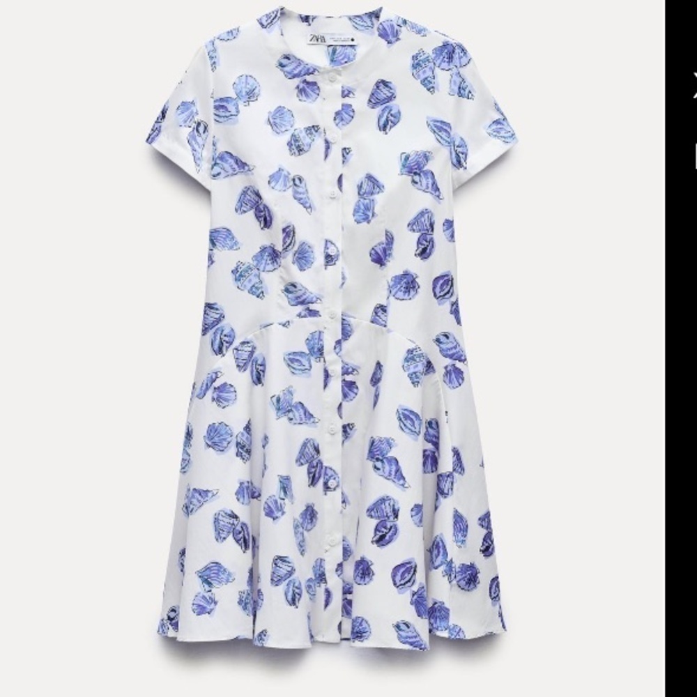 Zara NWT white with blue printed short dress 2183/015 - Picture 4 of 8